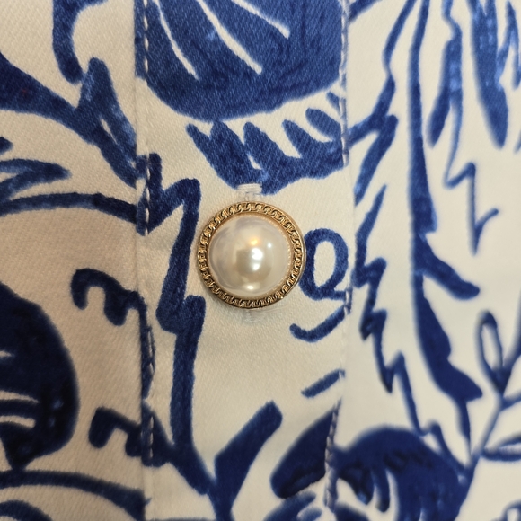 CHARTER CLUB Shirt Dress Blue Floral Puff Sleeve Women's Medium Old Money Preppy - Picture 7 of 15